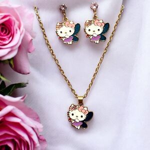 Hello Kitty Lavender Dress Fairy Earrings And Necklace Set